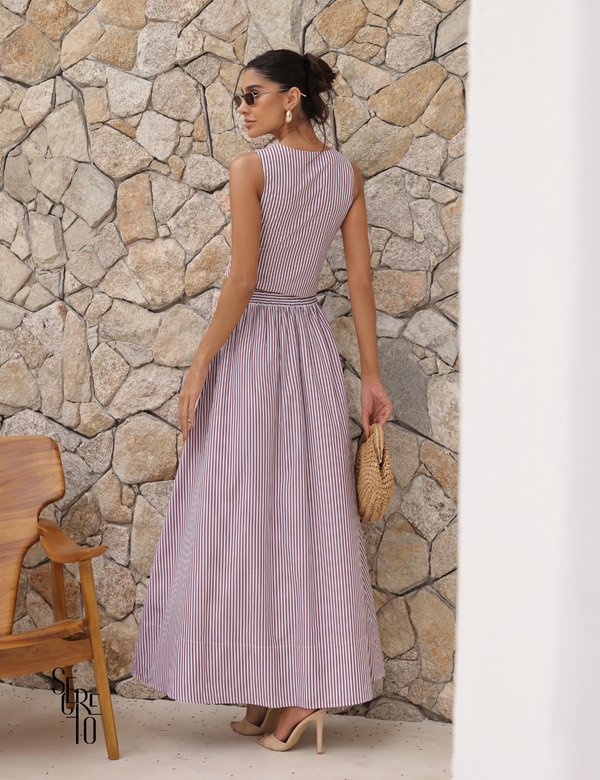 Conjunto Blusa e Saia Listrado Mila Café