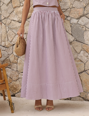 Conjunto Blusa e Saia Listrado Mila Café