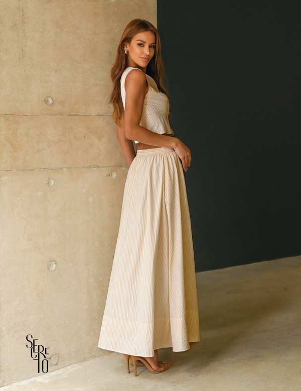 Conjunto Blusa e Saia Listrado Mila Manteiga