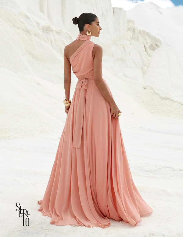 Vestido Longo Um Ombro Só com Fivela Valentina Pêssego