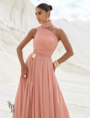 Vestido Longo Um Ombro Só com Fivela Valentina Pêssego