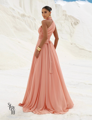 Vestido Longo Um Ombro Só com Fivela Valentina Pêssego