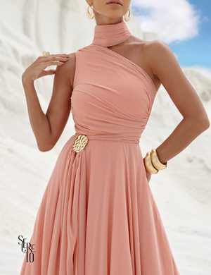 Vestido Longo Um Ombro Só com Fivela Valentina Pêssego