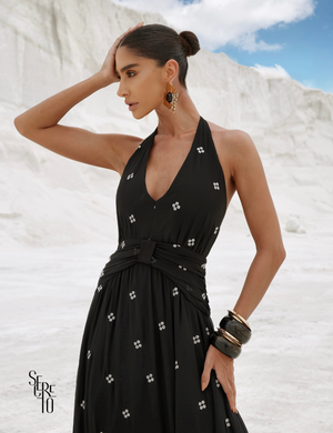 Vestido Longo Bordado Sofia Preto