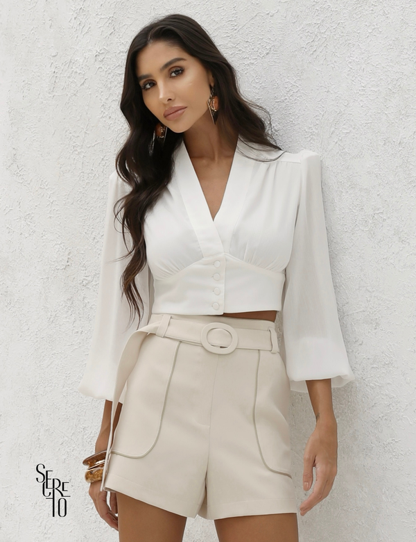 Blusa Alfaiataria Decote V Telma Off White