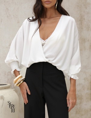 Blusa Transpassada Manga Longa Josy Branco