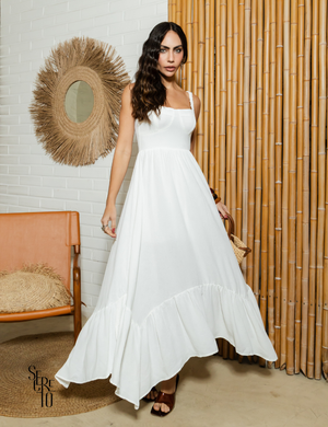 Vestido Longo Alças Largas e Lastex Anna Branco