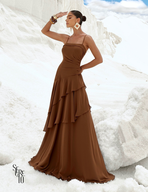 Vestido Longo com Camadas Elane Chocolate