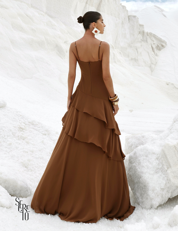 Vestido Longo com Camadas Elane Chocolate