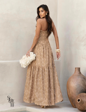 Vestido Longo Bordado Tomara que Caia Mari Doce de Leite