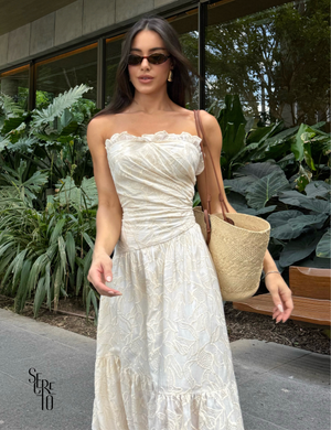 Vestido Longo Bordado Tomara que Caia Mari Off White