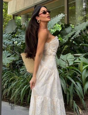 Vestido Longo Bordado Tomara que Caia Mari Off White