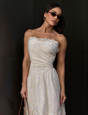 Vestido Longo Bordado Tomara que Caia Mari Off White