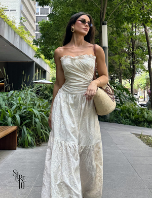 Vestido Longo Bordado Tomara que Caia Mari Off White