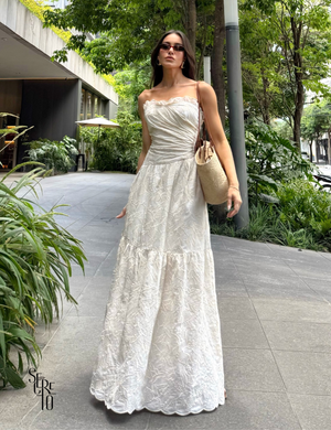 Vestido Longo Bordado Tomara que Caia Mari Off White
