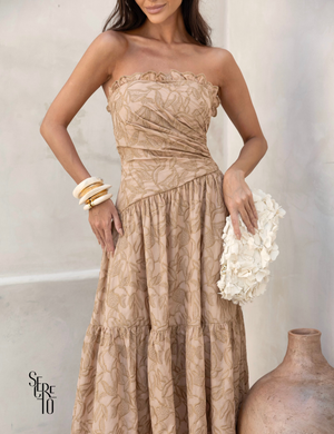 Vestido Longo Bordado Tomara que Caia Mari Doce de Leite