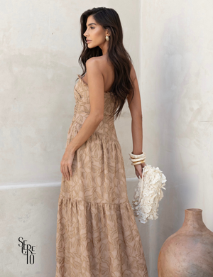 Vestido Longo Bordado Tomara que Caia Mari Doce de Leite