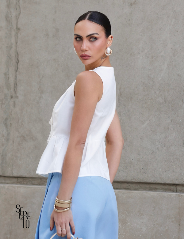 Blusa Amarrações Frontais com Babado Juliana Off White