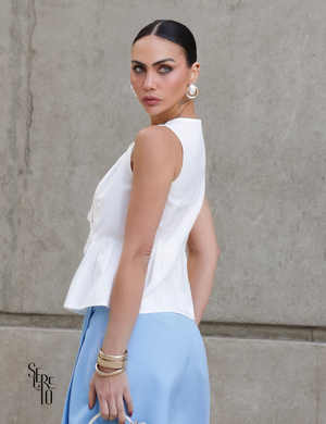 Blusa Amarrações Frontais com Babado Juliana Off White