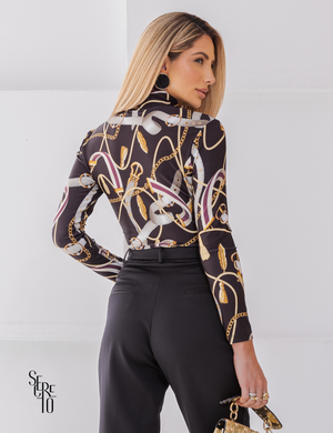Blusa Estampada Manga Longa Marcia Preto