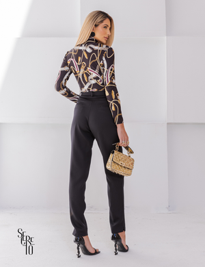 Calça Alfaiataria Feminina com Cinto Sabrina Preto
