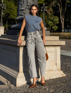 Regata com Ombreira e Estampa Dayi Azul