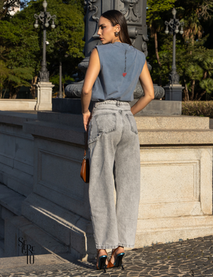 Regata com Ombreira e Estampa Dayi Azul