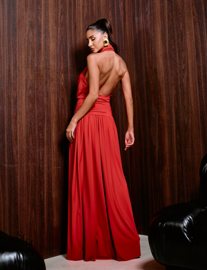 Vestido Longo Duas Fendas Jersey Kelly Vermelho