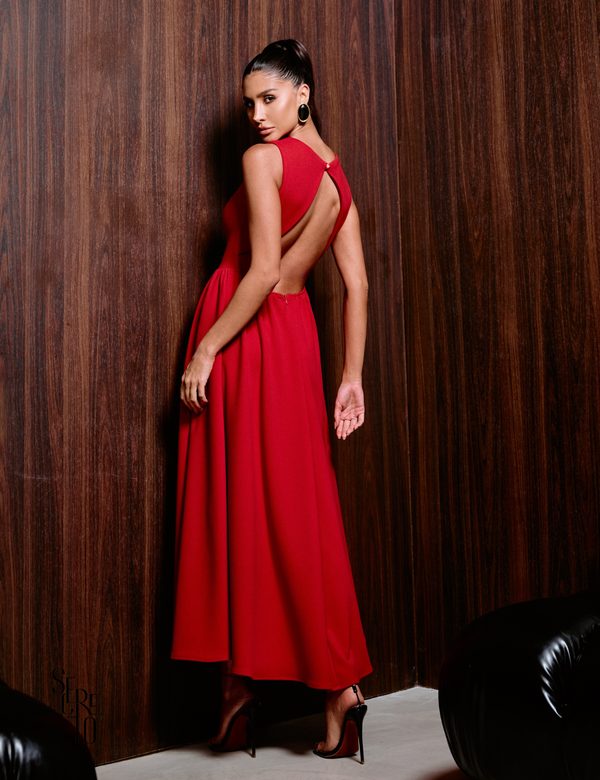Vestido Longo Scuba Crepe Costa Aberta Gisele Vermelho