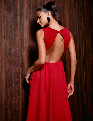Vestido Longo Scuba Crepe Costa Aberta Gisele Vermelho