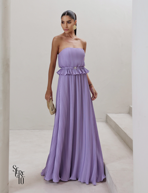 Vestido Longo Crepe Plissado Elisa Lilás