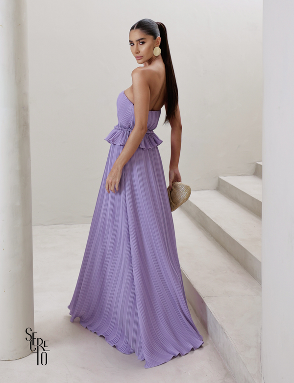 Vestido Longo Crepe Plissado Elisa Lilás