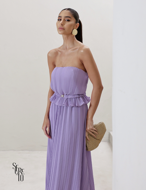 Vestido Longo Crepe Plissado Elisa Lilás