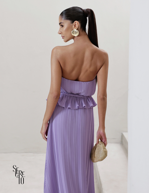 Vestido Longo Crepe Plissado Elisa Lilás