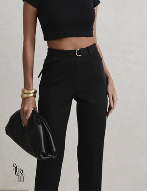 Calça Alfaiataria Feminina com Cinto Sabrina Preto