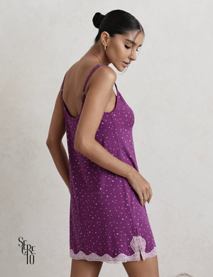 Pijama Vestido Curto Com Renda Maria Roxo