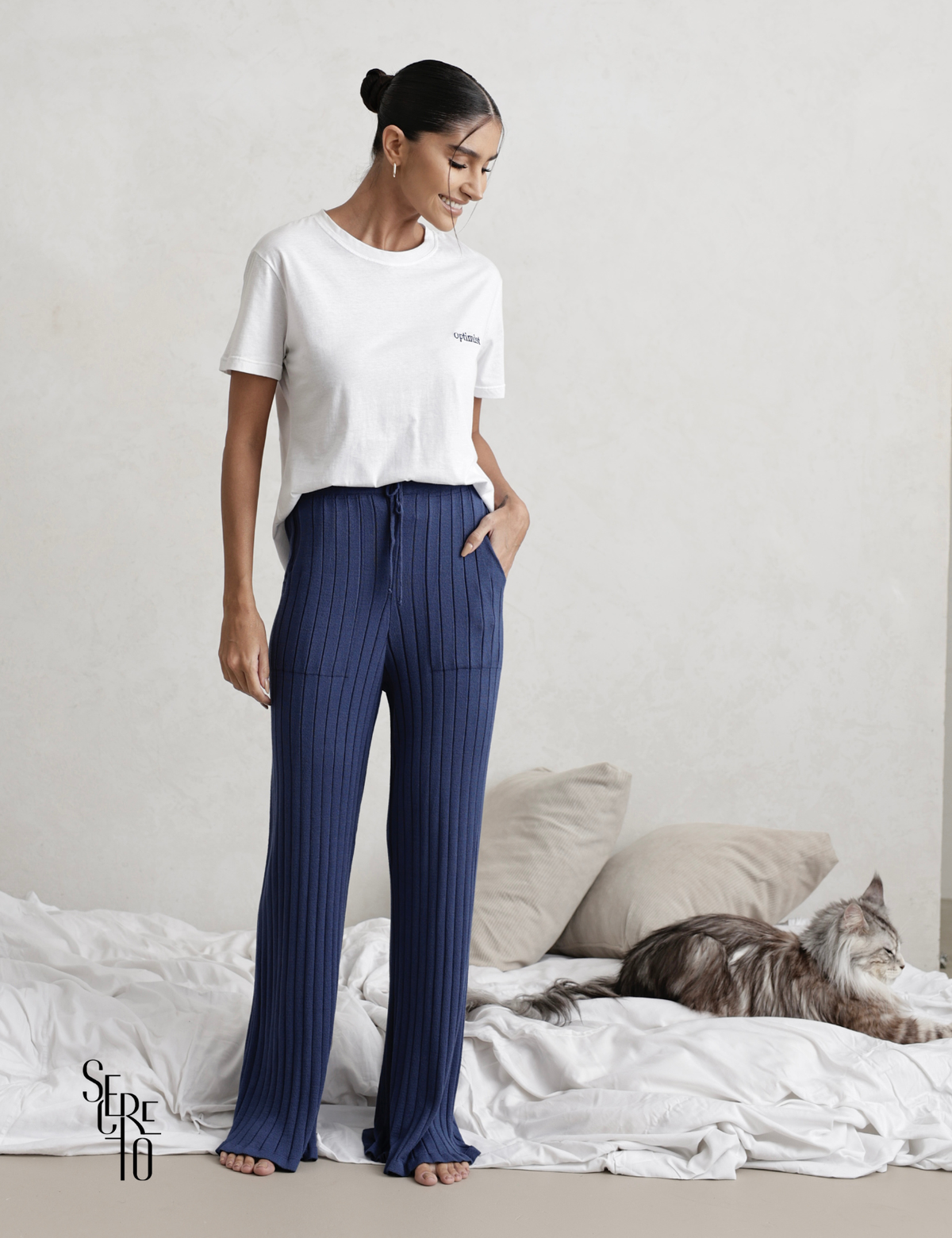 Conjunto Pijama Blusa e Calça Patty Azul Marinho