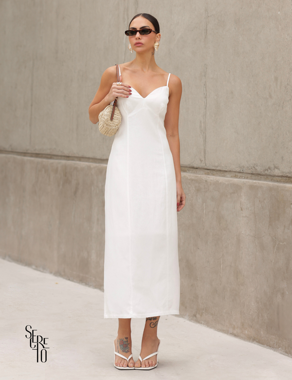 Vestido Midi de Linho Camila Off White