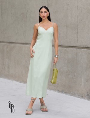 Vestido Midi de Linho Camila Verde Menta