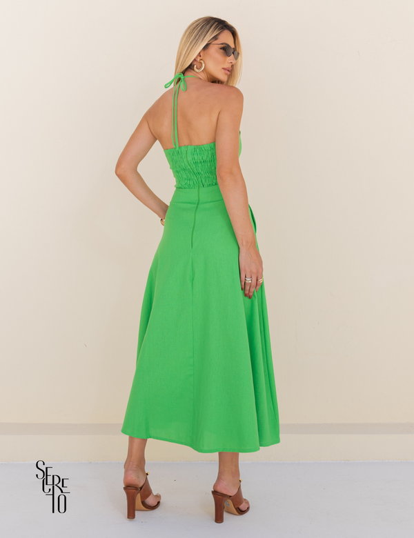 Vestido Longo de Linho Anne Verde Lima