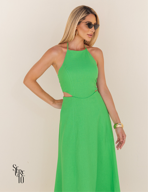 Vestido Longo de Linho Anne Verde Lima