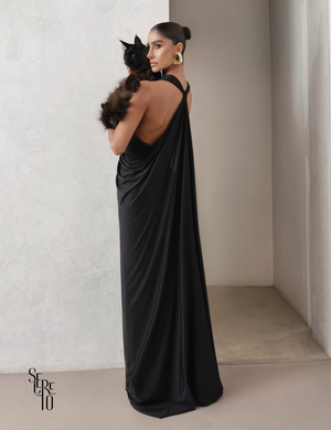 Vestido longo Drapeado com Costas Arco Angelica Preto