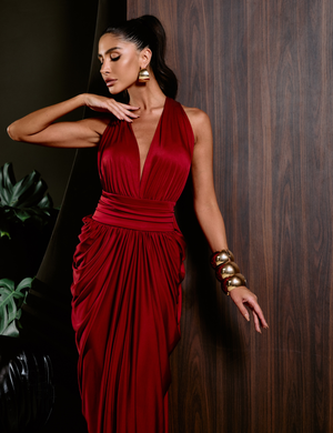 Vestido longo Drapeado com Costas Arco Angelica Vermelho