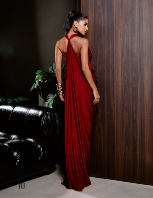 Vestido longo Drapeado com Costas Arco Angelica Vermelho