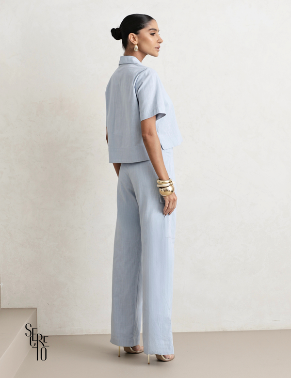 Trijunto de Linho Tamires Azul Serenity