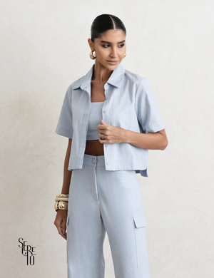 Trijunto de Linho Tamires Azul Serenity