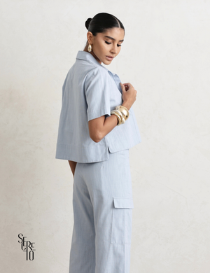 Trijunto de Linho Tamires Azul Serenity