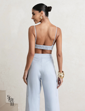 Trijunto de Linho Tamires Azul Serenity