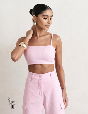 Trijunto de Linho Tamires Rosa Claro