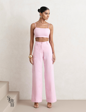 Trijunto de Linho Tamires Rosa Claro